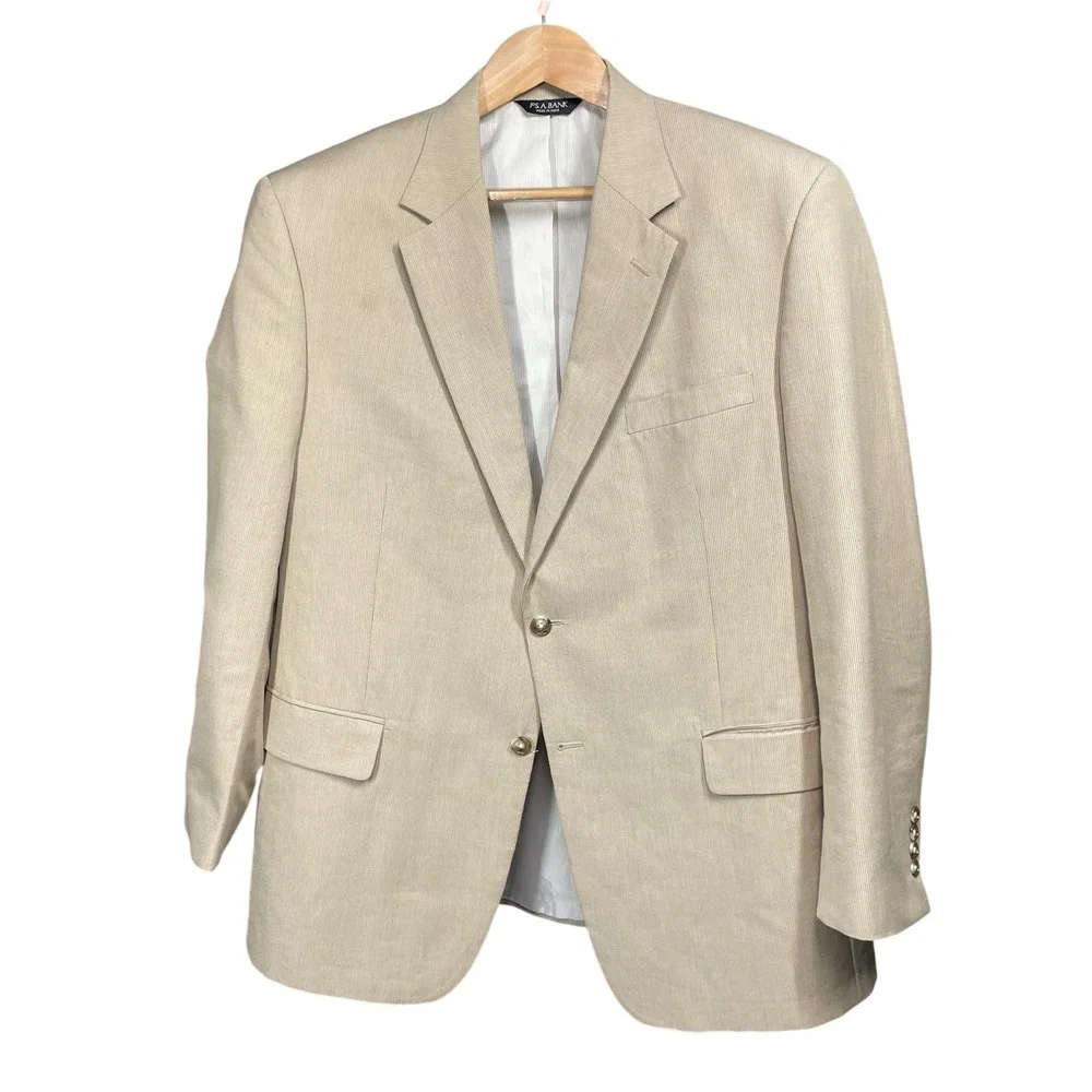 Jos A Bank Mens 46R Beige Cotton Wool Blend Textured 2 Button Blazer Sport Coat